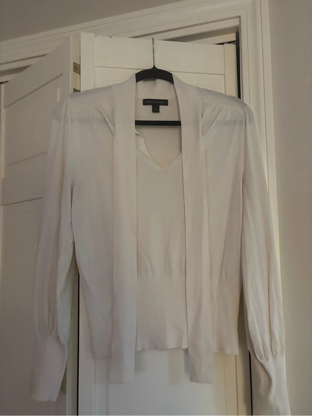 Banana Republic White Tie-Neck Blouse